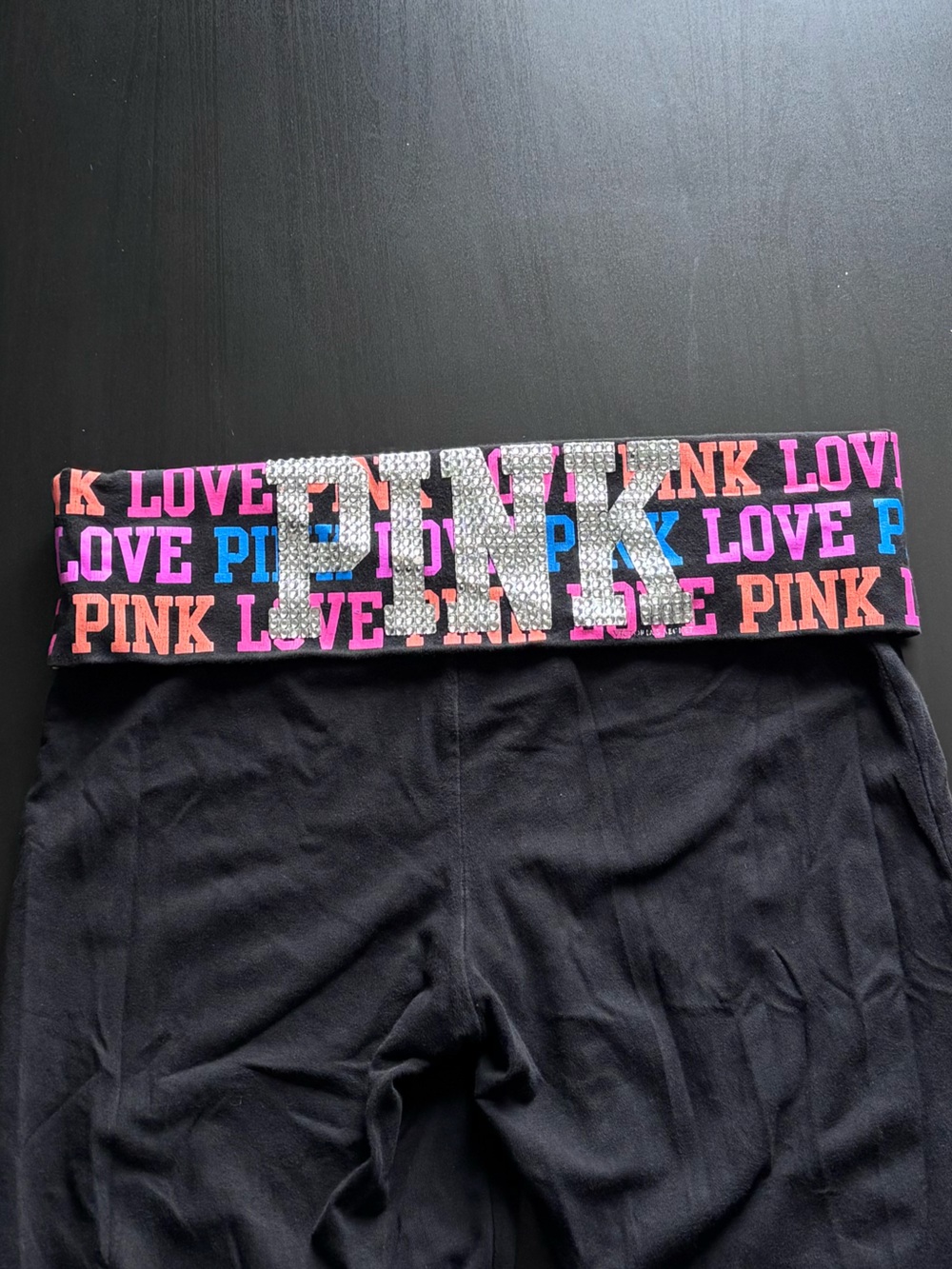 PINK Victoria's Secret Yoga Pants with Fold Over Patterned Waistband 34”